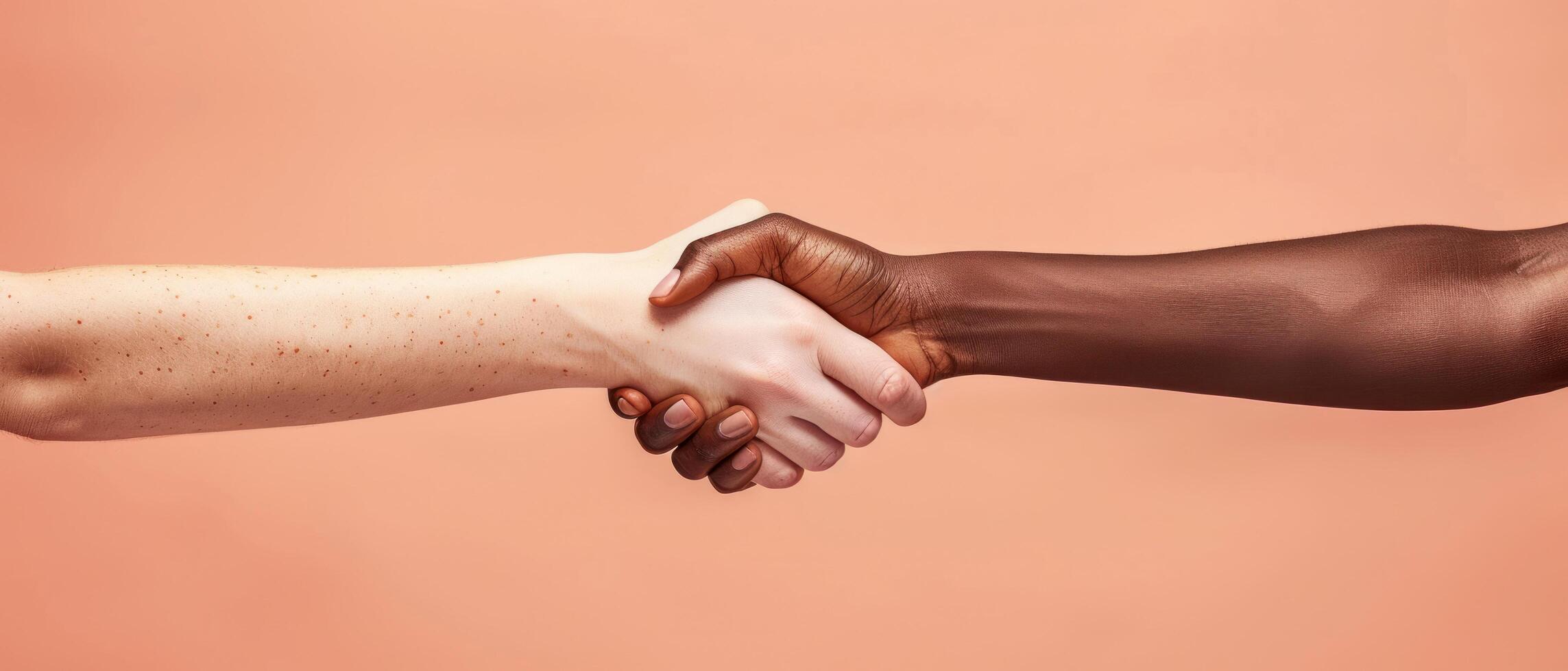 AI generated two black and white people are doing handshaking with hands behind photo