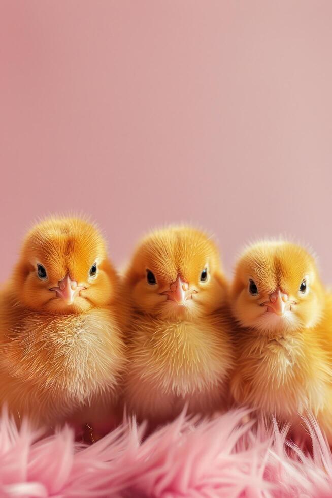 AI generated A minimalist backdrop with a border of cheerful Easter chicks photo