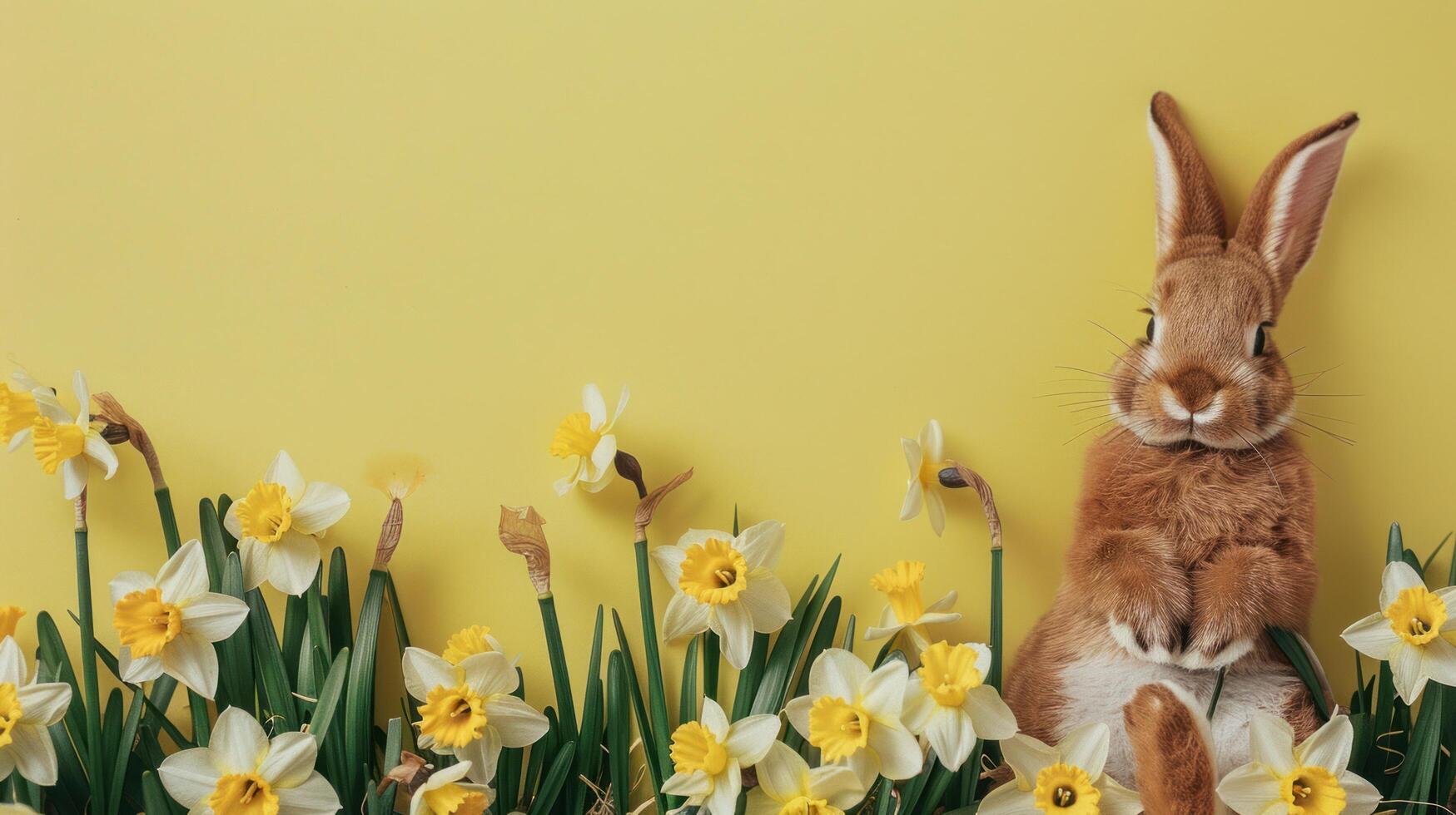 AI generated An adorable Easter bunny surrounded by daffodils photo