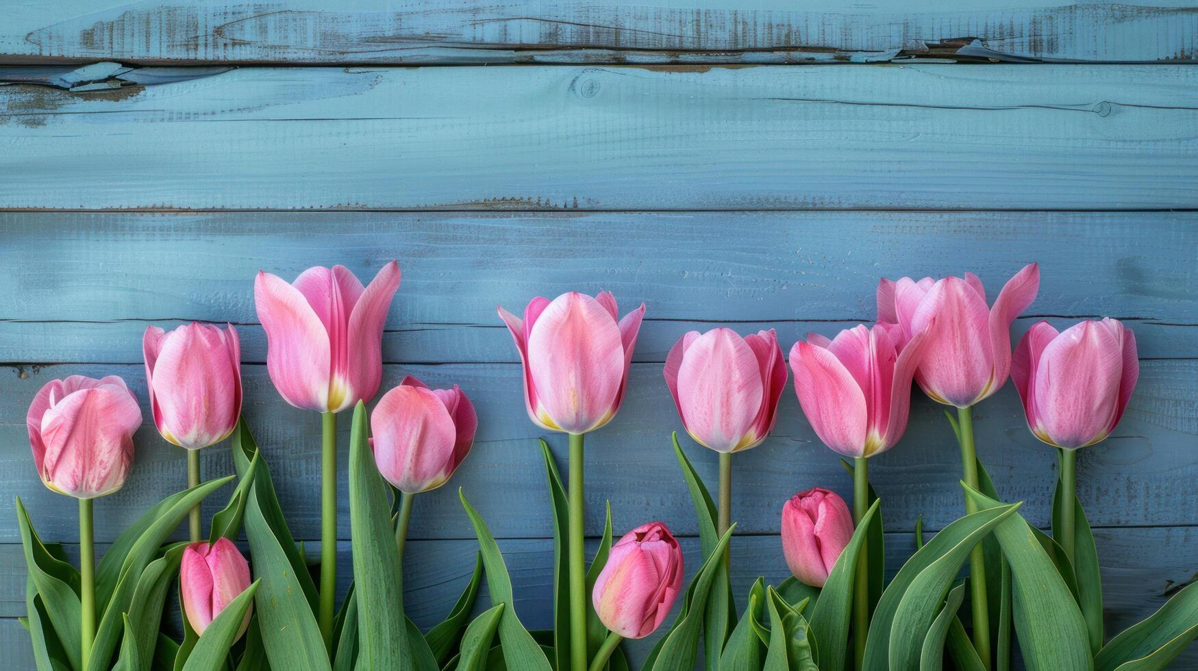 ai generado un simple, aún hermosa diseño con un fila de tulipanes a el fondo foto