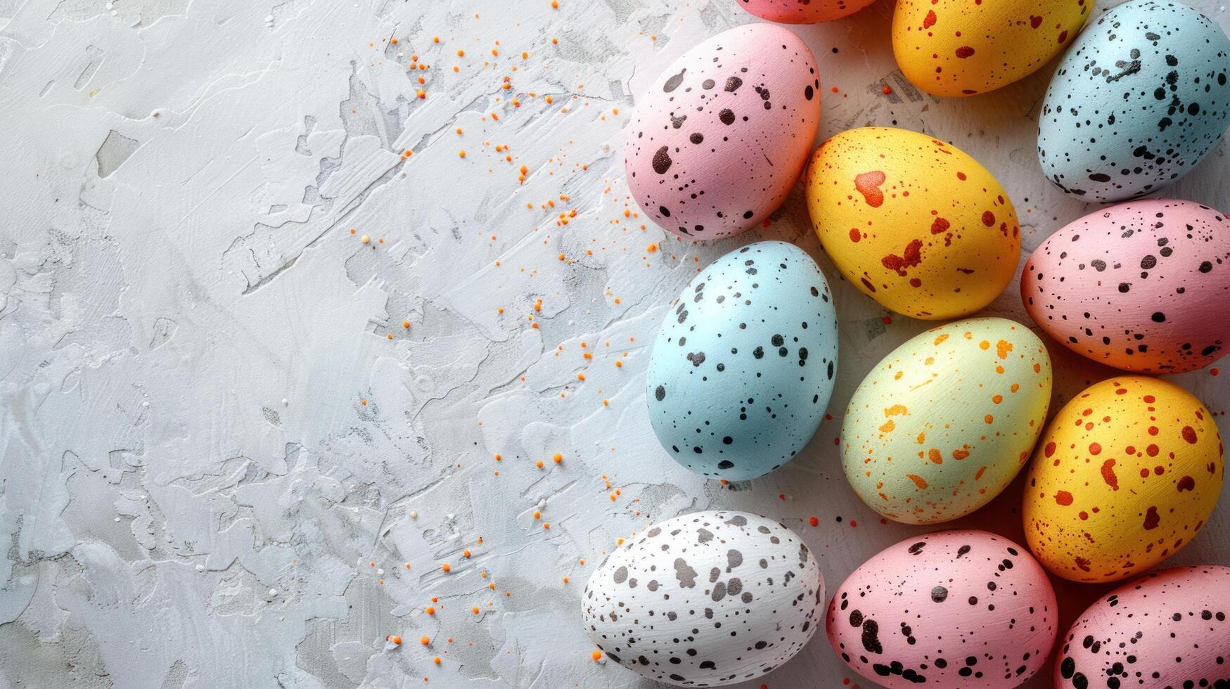 AI generated A clean, white background with a delicate pattern of small, colorful Easter eggs photo