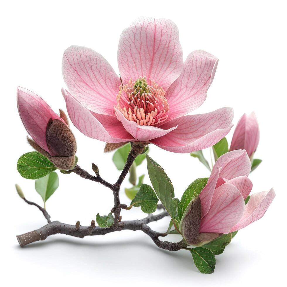 AI generated Magnolia flower isolated on white background photo