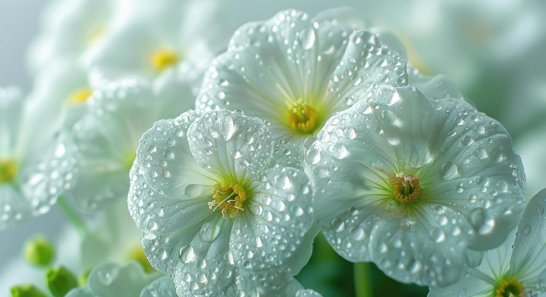 AI generated water drops on white flowers photo