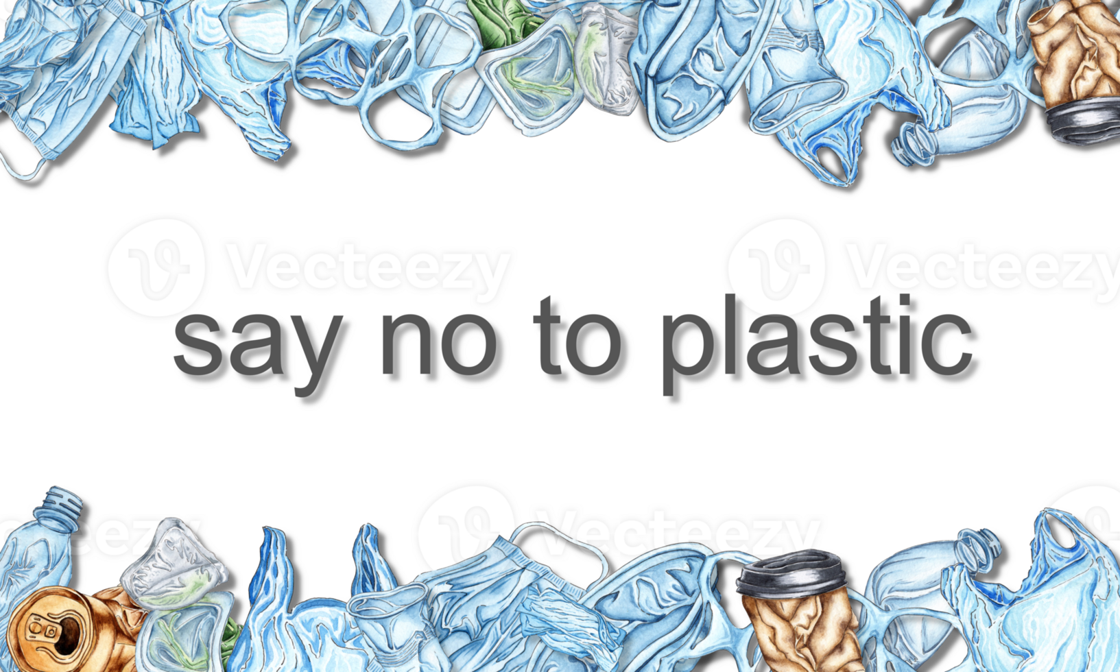 vattenfärg illustration ram plast skräp. isolerat. polyeten avfall gräns för ekologi affischer, miljö- skydd, spara de hav, jord dag affischer, webb, banderoller png