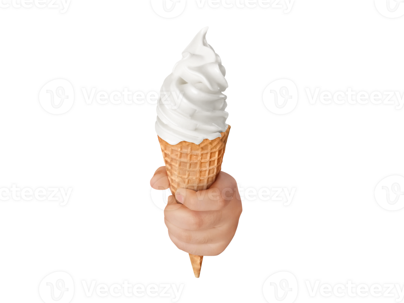 Soft ice cream waffle cone in child's hand PNG transparent