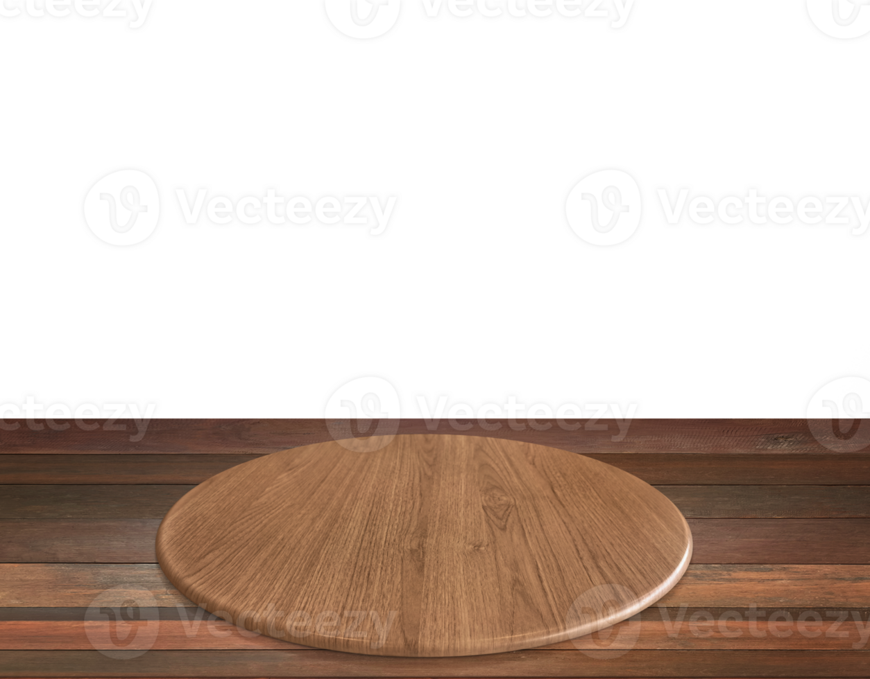 Round wooden board, wooden platform on the floor with shadow, product presentation mockup template. Copy the text area PNG transparent