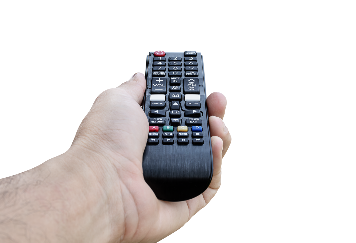 Hand hold black remote control television png