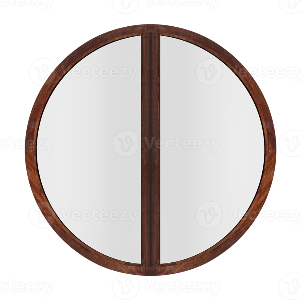 Mock up brown circle wooden window frame png