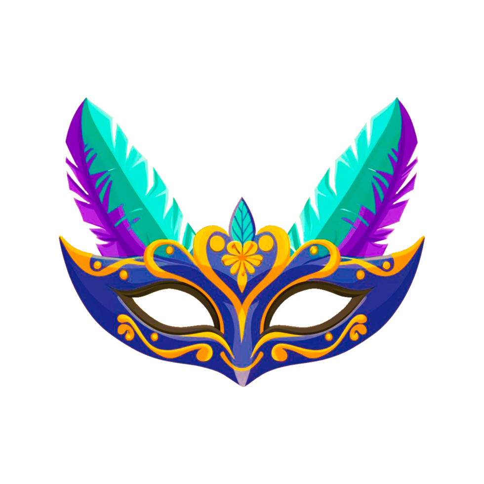 ai généré coloré plumes mardi gras Brésil carnaval masque transparent Contexte gratuit png