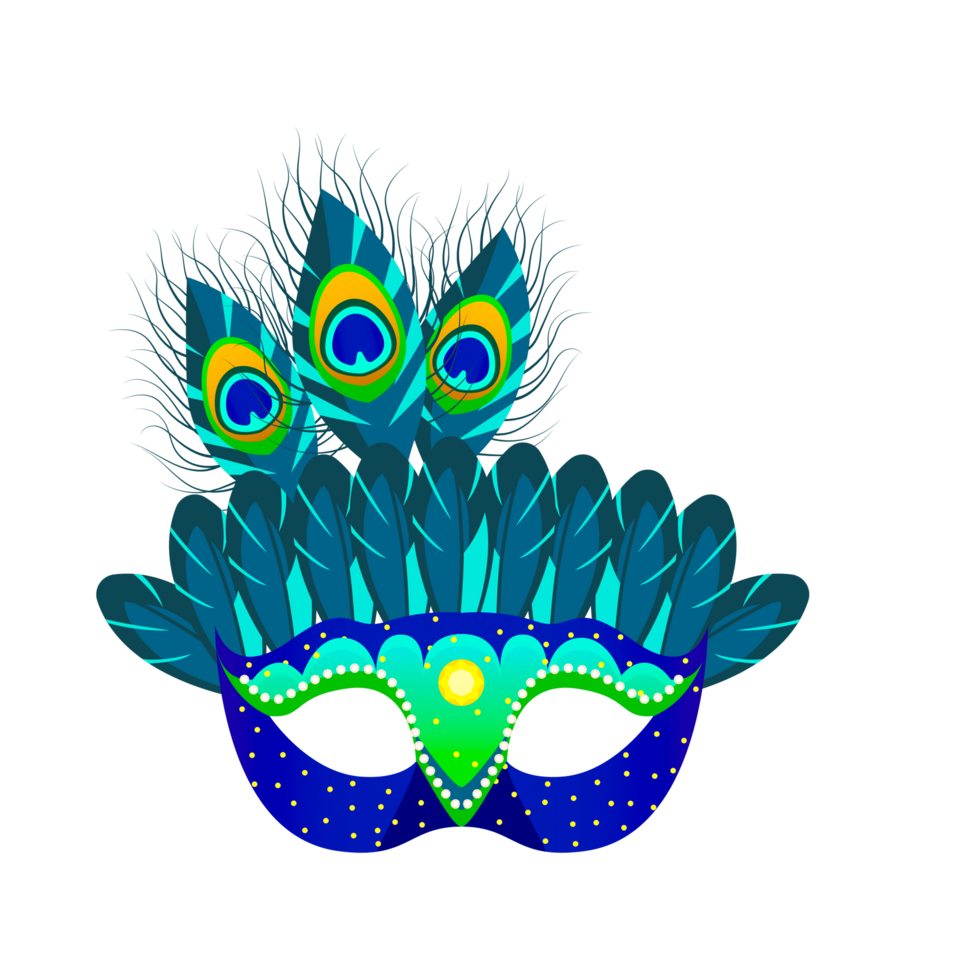 carnaval bleu masque décoré avec perles, paquet de coloré plumes gratuit png