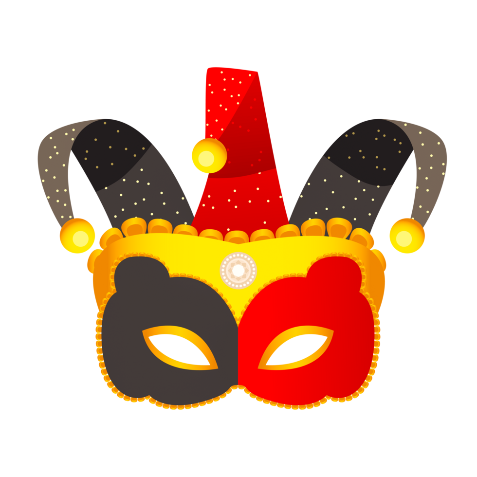 golden mask mardi gras with red and black feathers Free Png