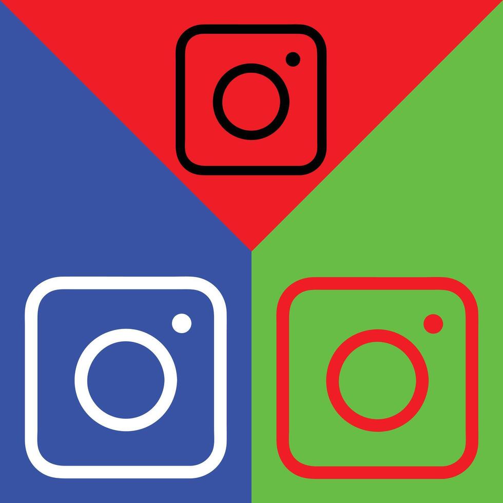 Instagram Vector Icon, Outline style, isolated on Red, Green and Blue Background.