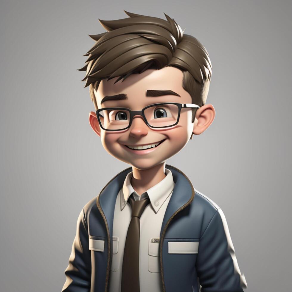 AI generated 3D Cute School Boy Character Beaming on White photo