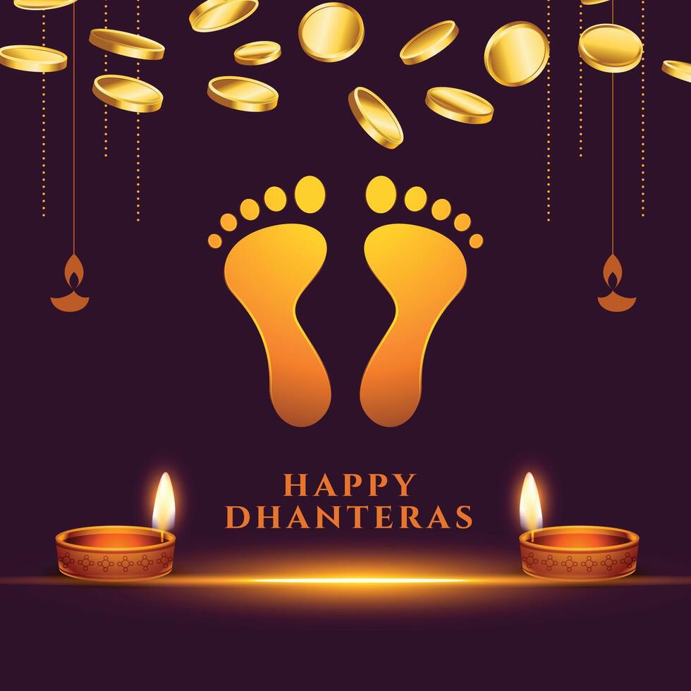 contento Dhanteras cultural antecedentes con dorado charan para laxmi pooja vector