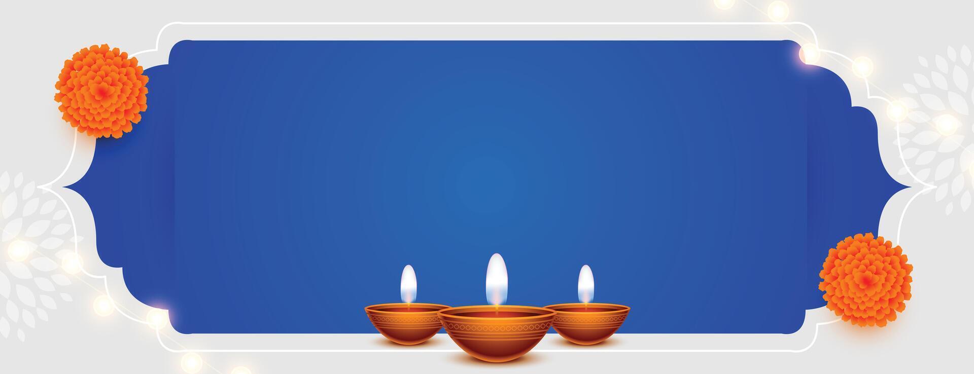 happy diwali greeting banner with text space and diya decoration vector