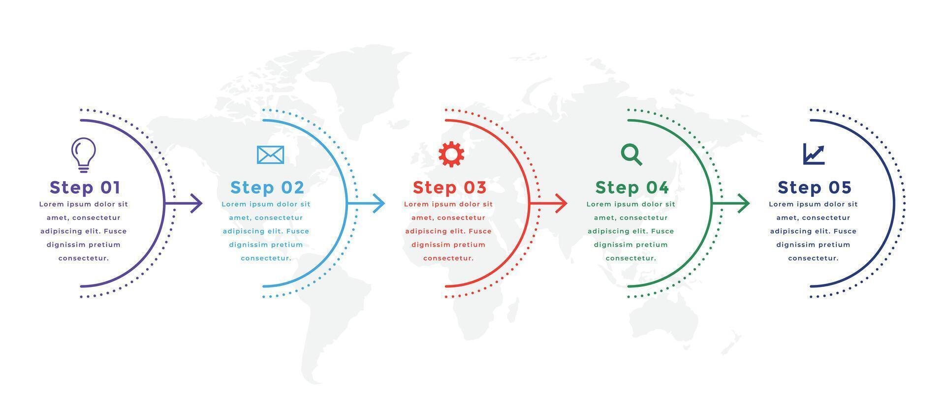 line style five steps modern infographic template design vector