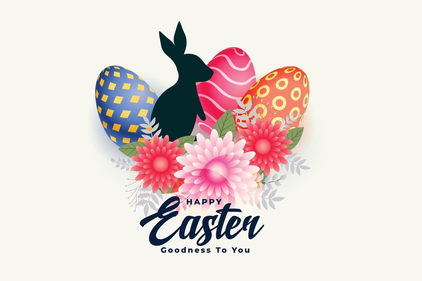 happy easter day card with flower rabbit and eggs vector