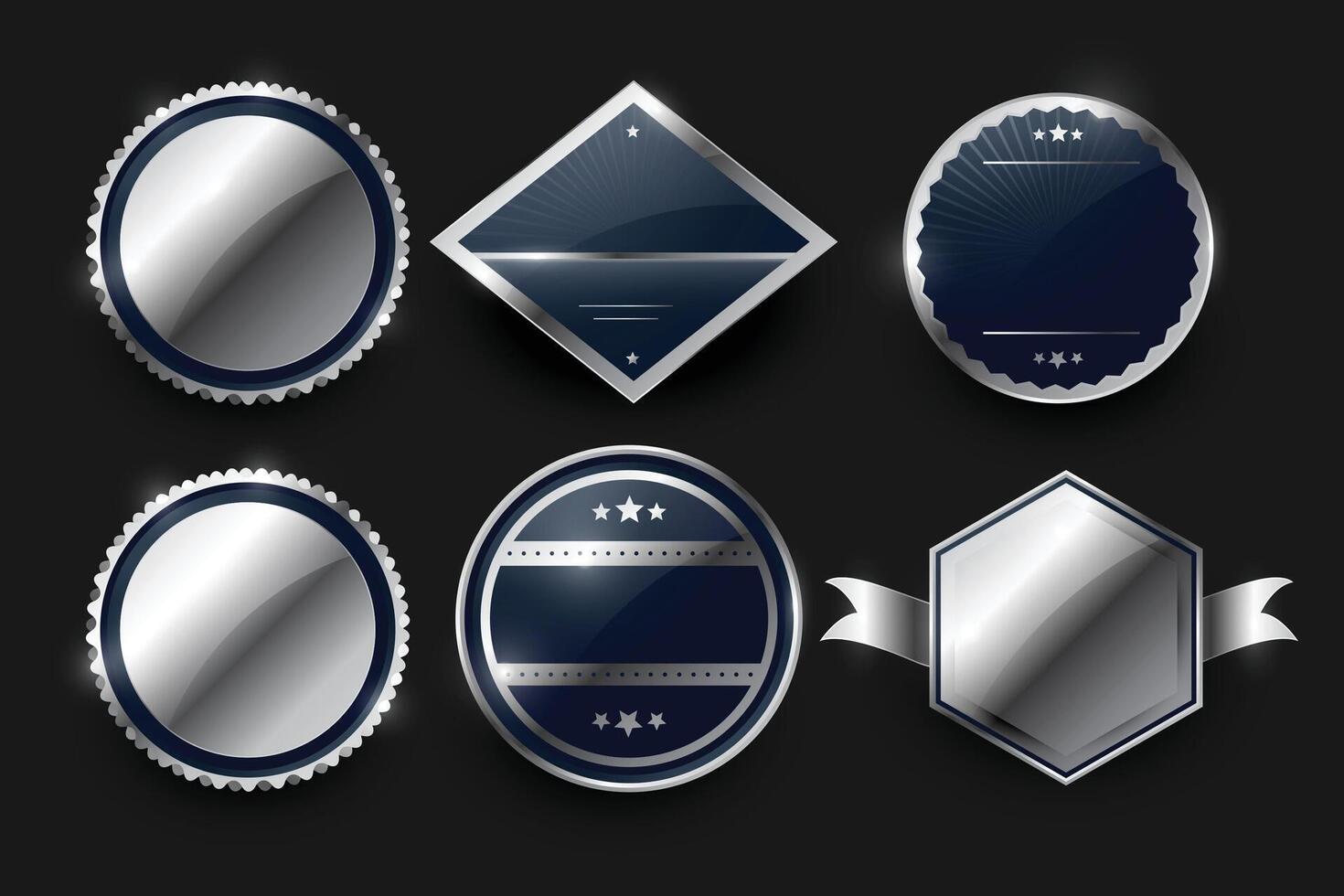 shiny and blank round metal emblem element design in set vector