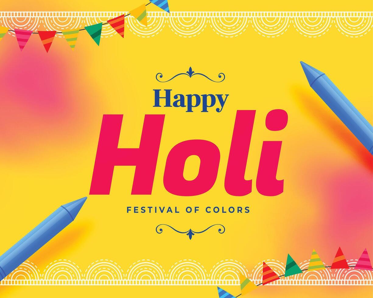 happy holi card with gulal powder and pichkari vector