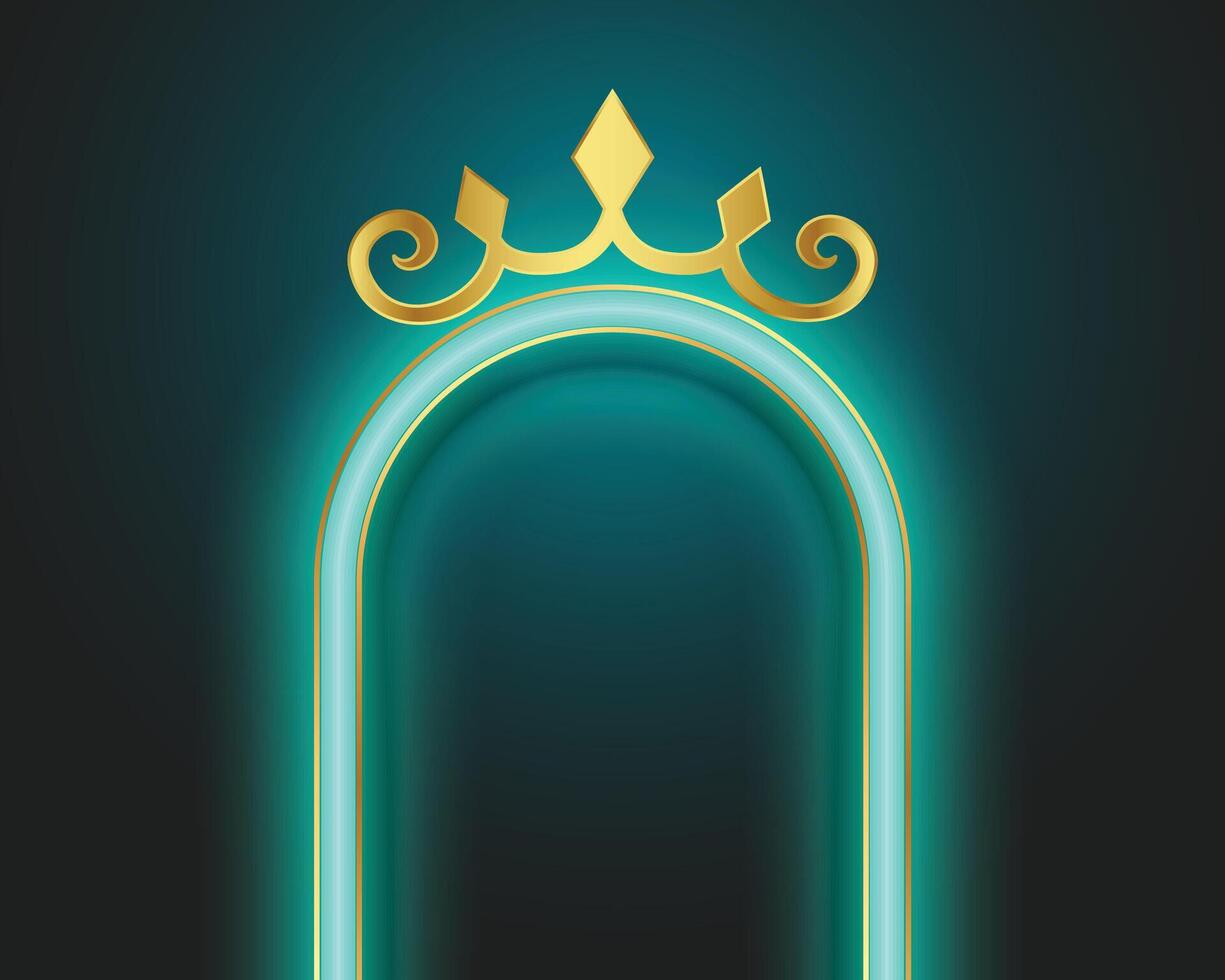 stylish golden crown background with glowing neon frame design vector