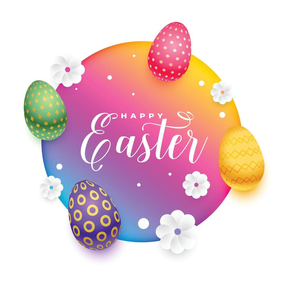 colorful realistic easter background with eggs and flowers vector