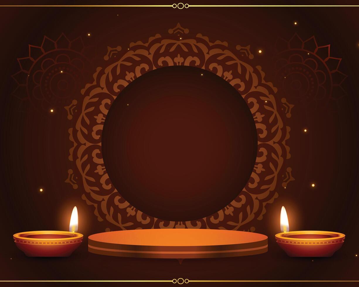 tradicional shubh deepavali con 3d podio y mandala marco vector