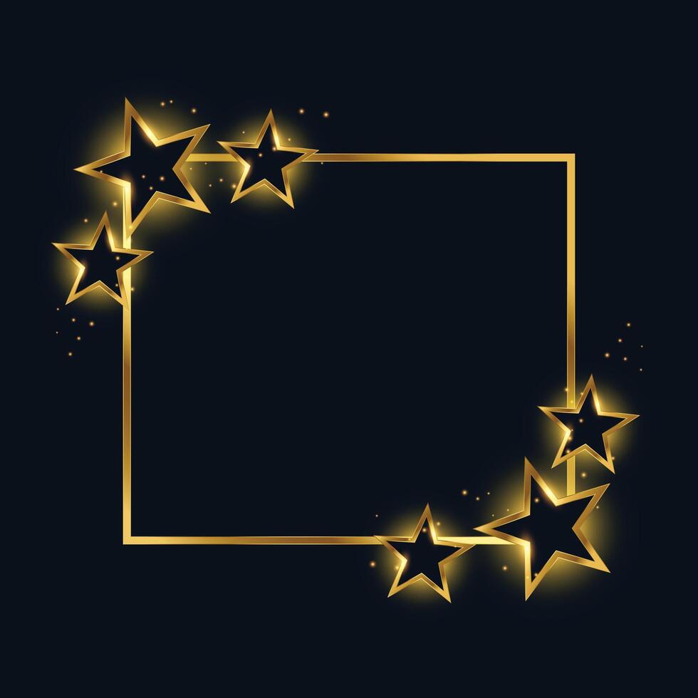 golden empty frame background with twinkle stars design vector