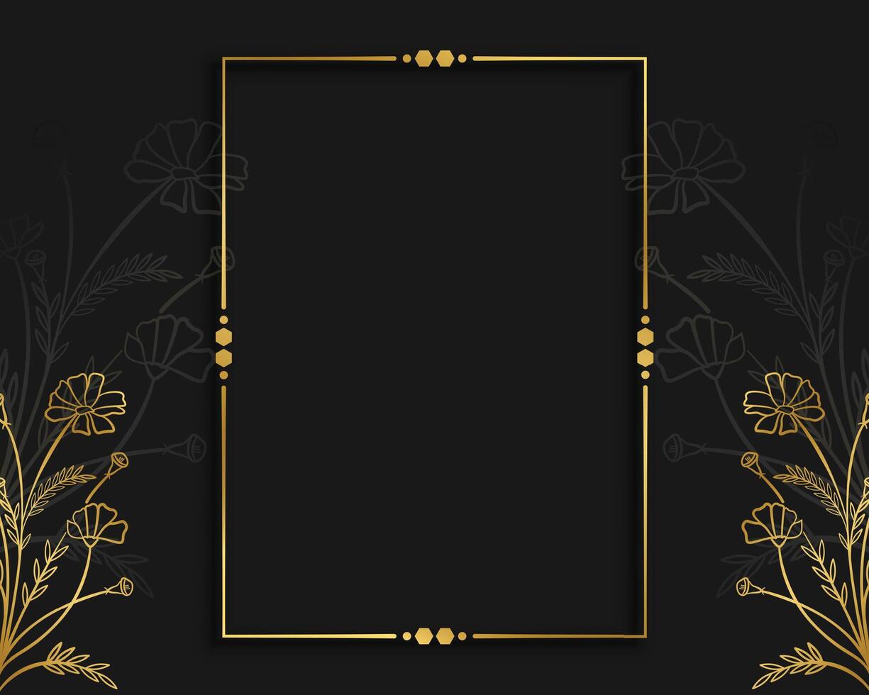 dorado marco con decorativo floral diseño en negro antecedentes vector