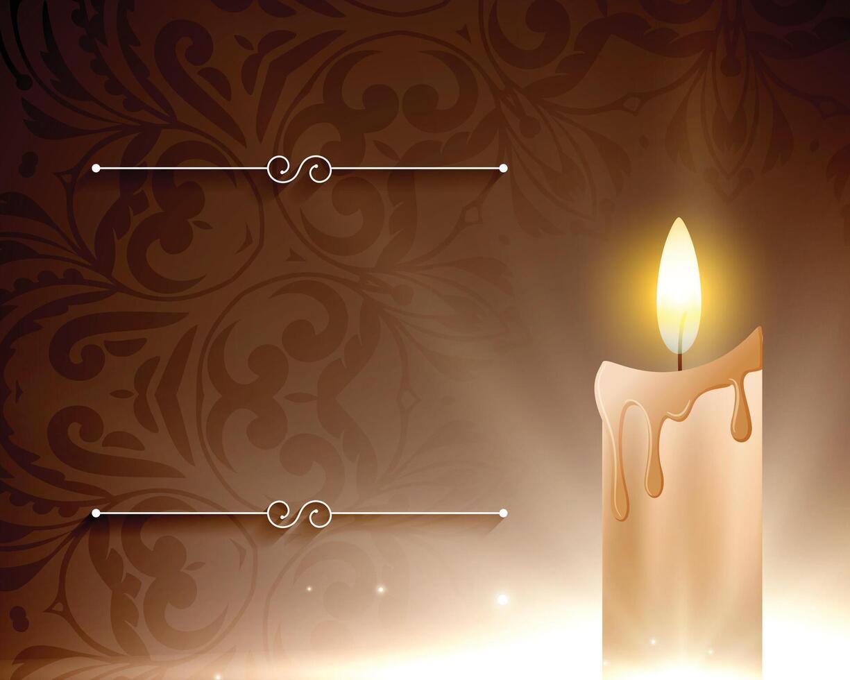 realistic burning candle in dripping concept and text space vector