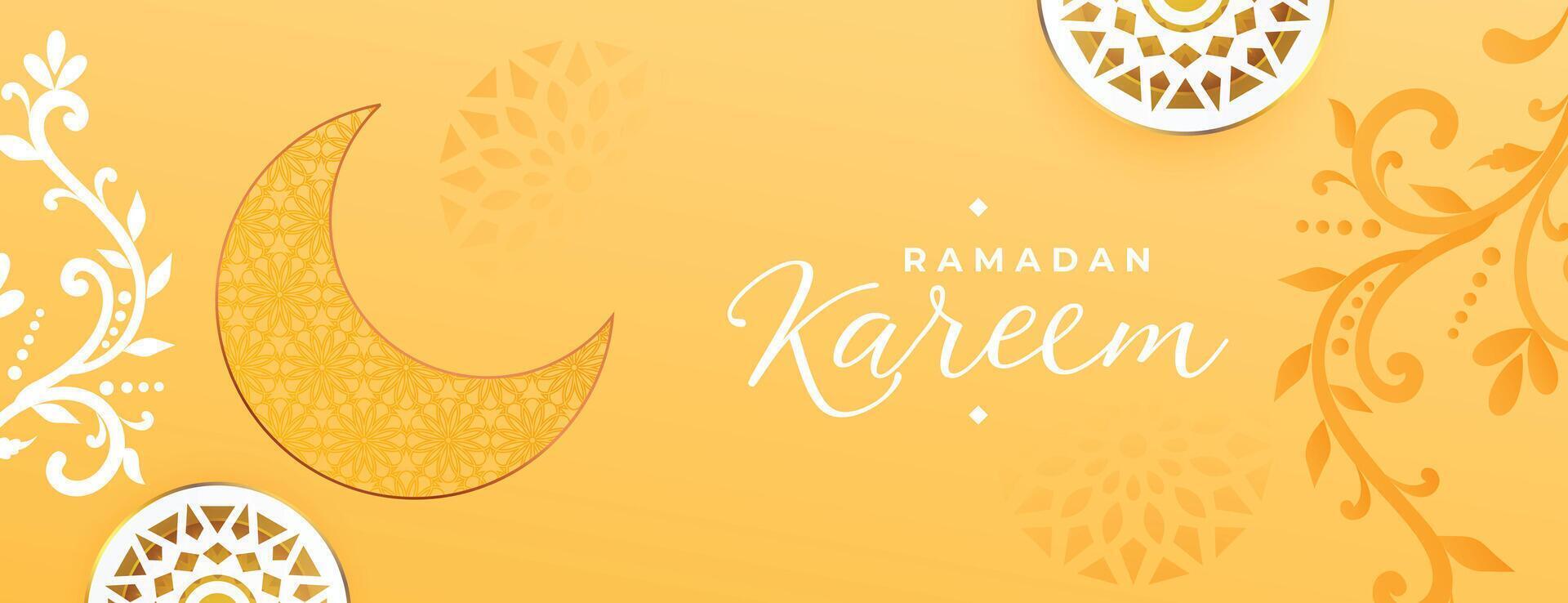 Arábica decoración Ramadán kareem Luna y floral bandera diseño vector