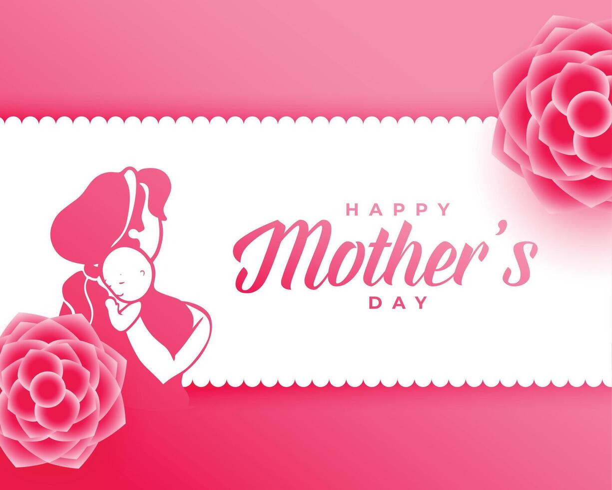 mother's day flower card with mom and child vector