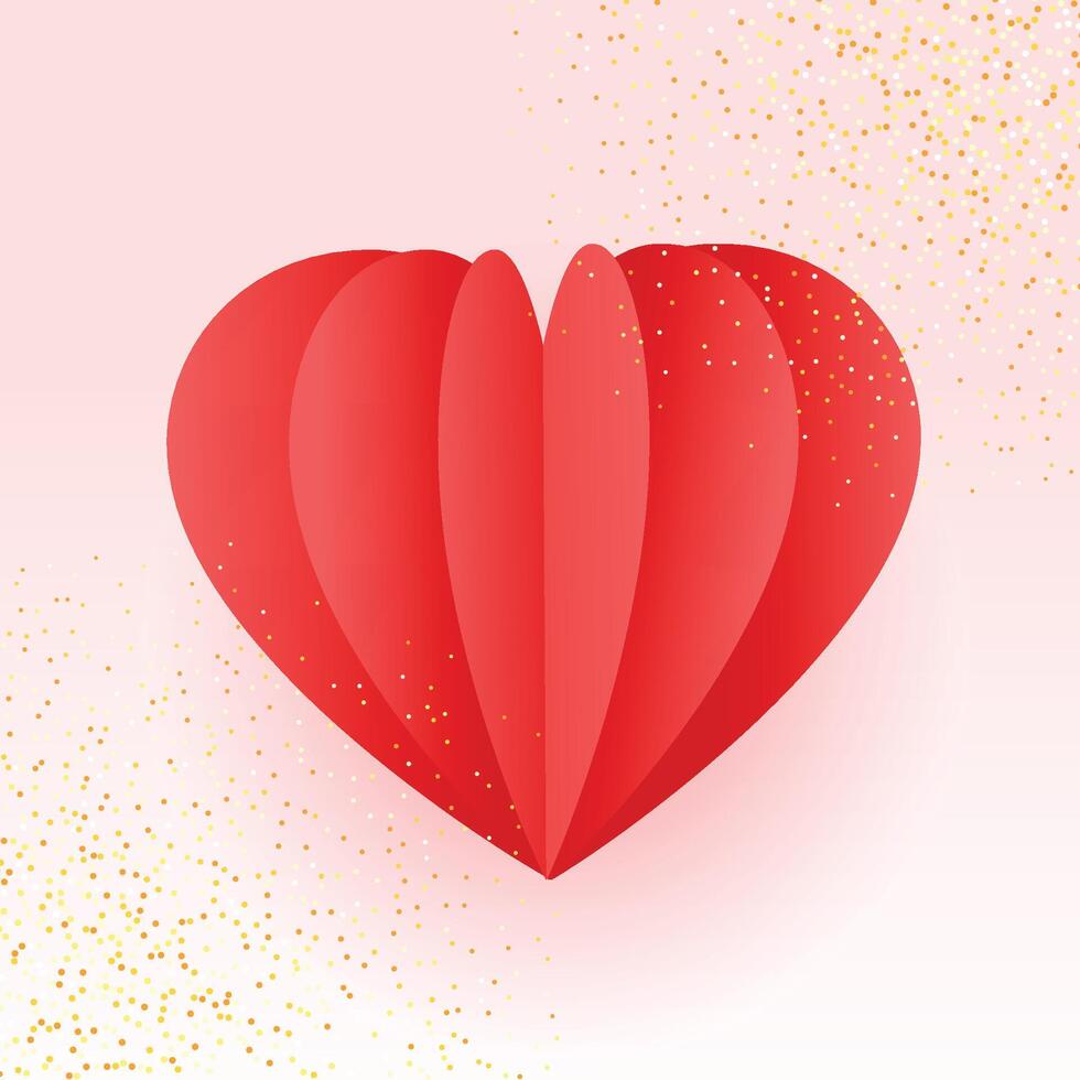 papercut style lovely heart with golden glitter for valentines day event vector