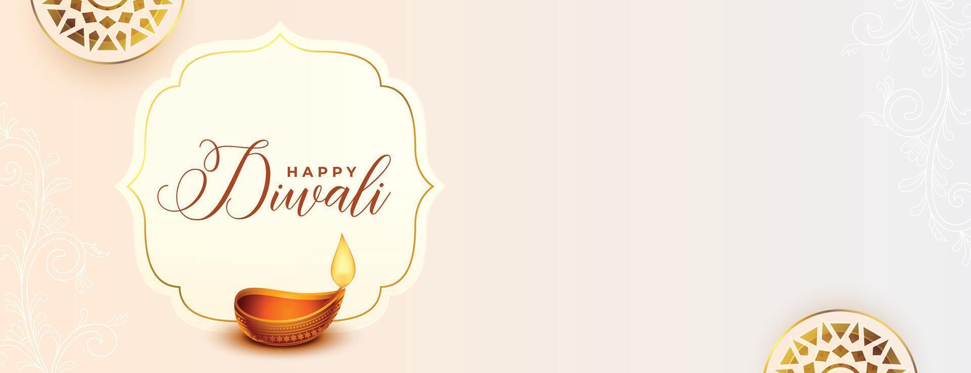 happy diwali greeting banner with oil lamp design vector