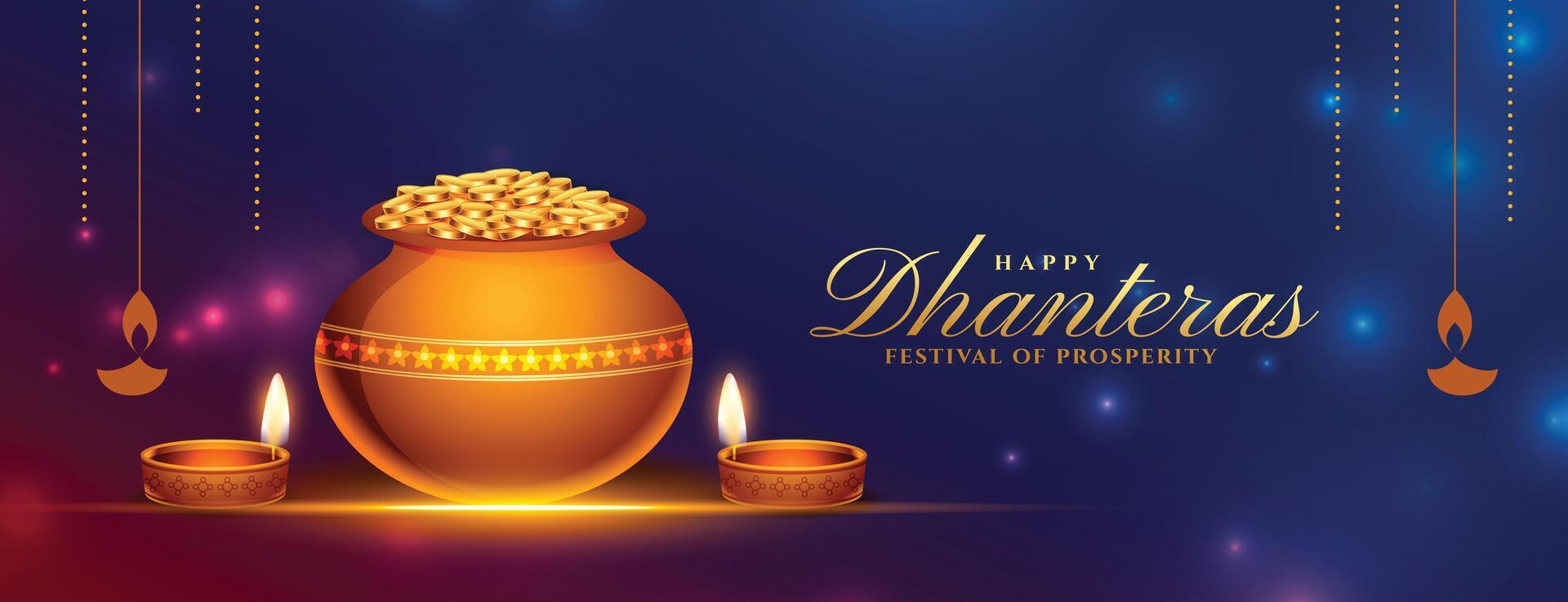 happy dhanteras decorative poster for laxmi puja and prosperity vector