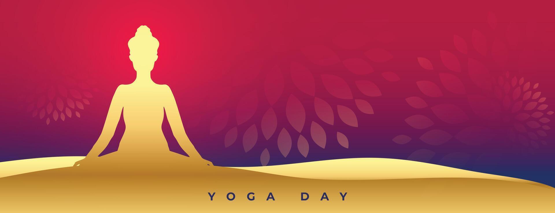 elegante mundo yoga día dorado póster con mediación postura vector