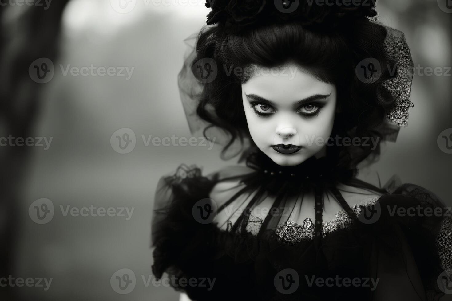 AI generated A spooky little girl looking at you. AI generated photo