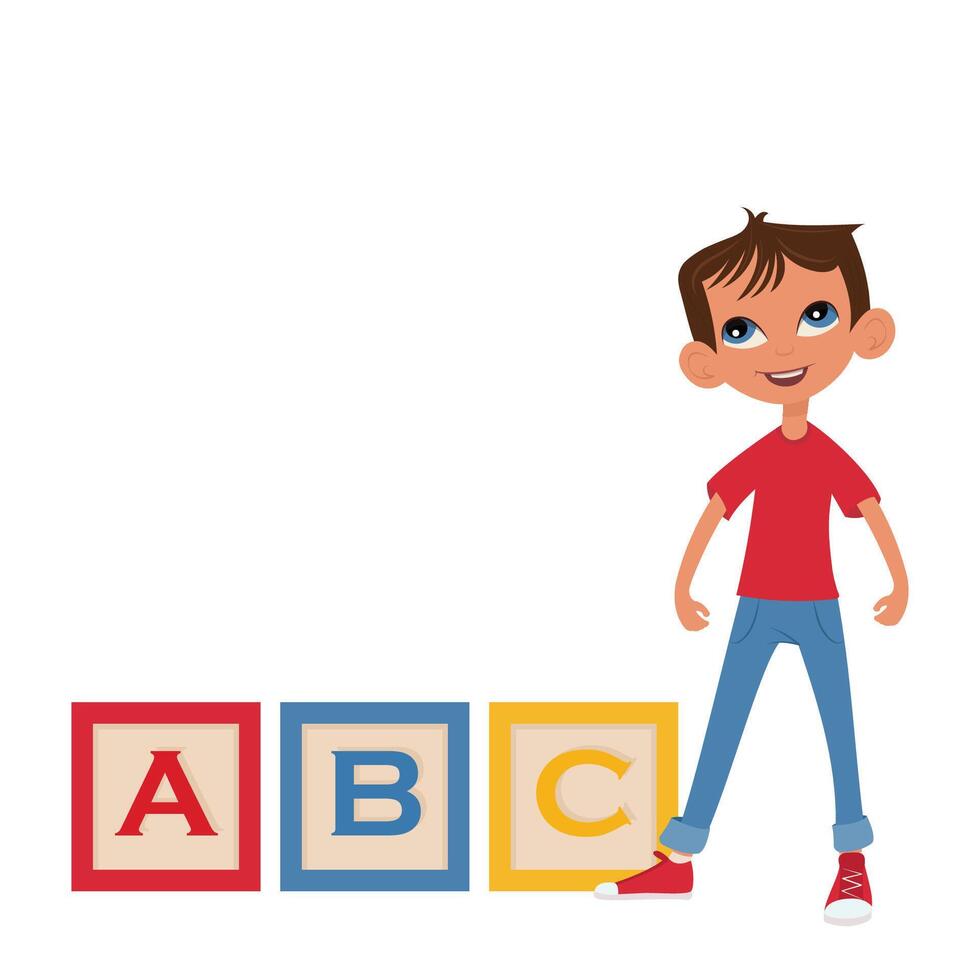 Children learning ABCs with block toys vector illustration graphic