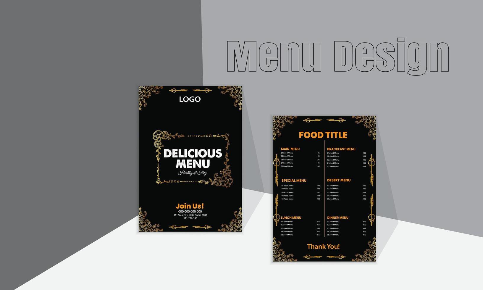 Vector font and back food restaurant menu template.