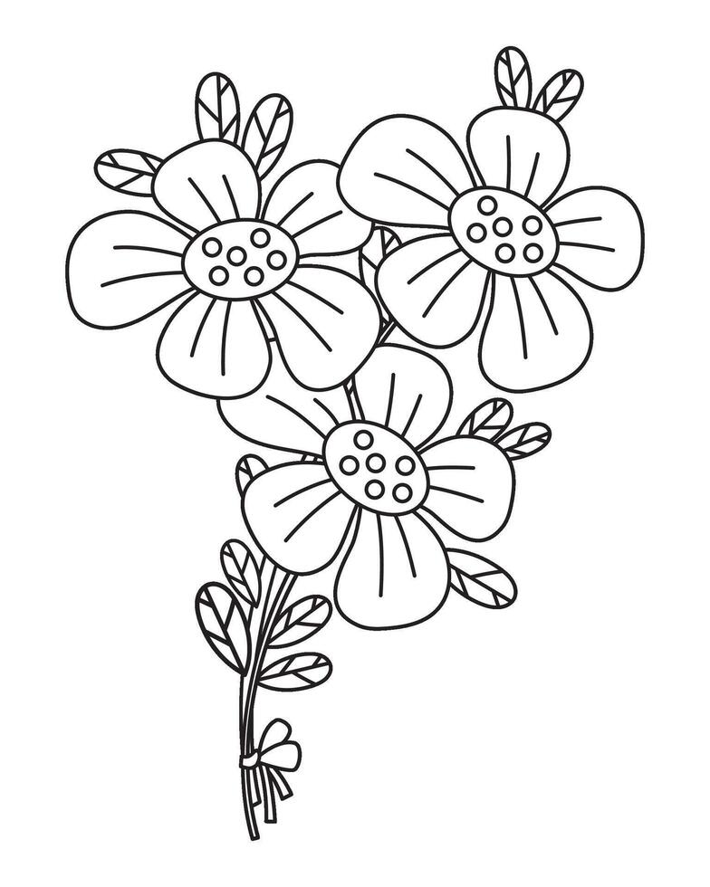 Bouquet of flowers. Festive outline flowering chamomile plants. Vector illustration. Line drawing, coloring book. Kids collection