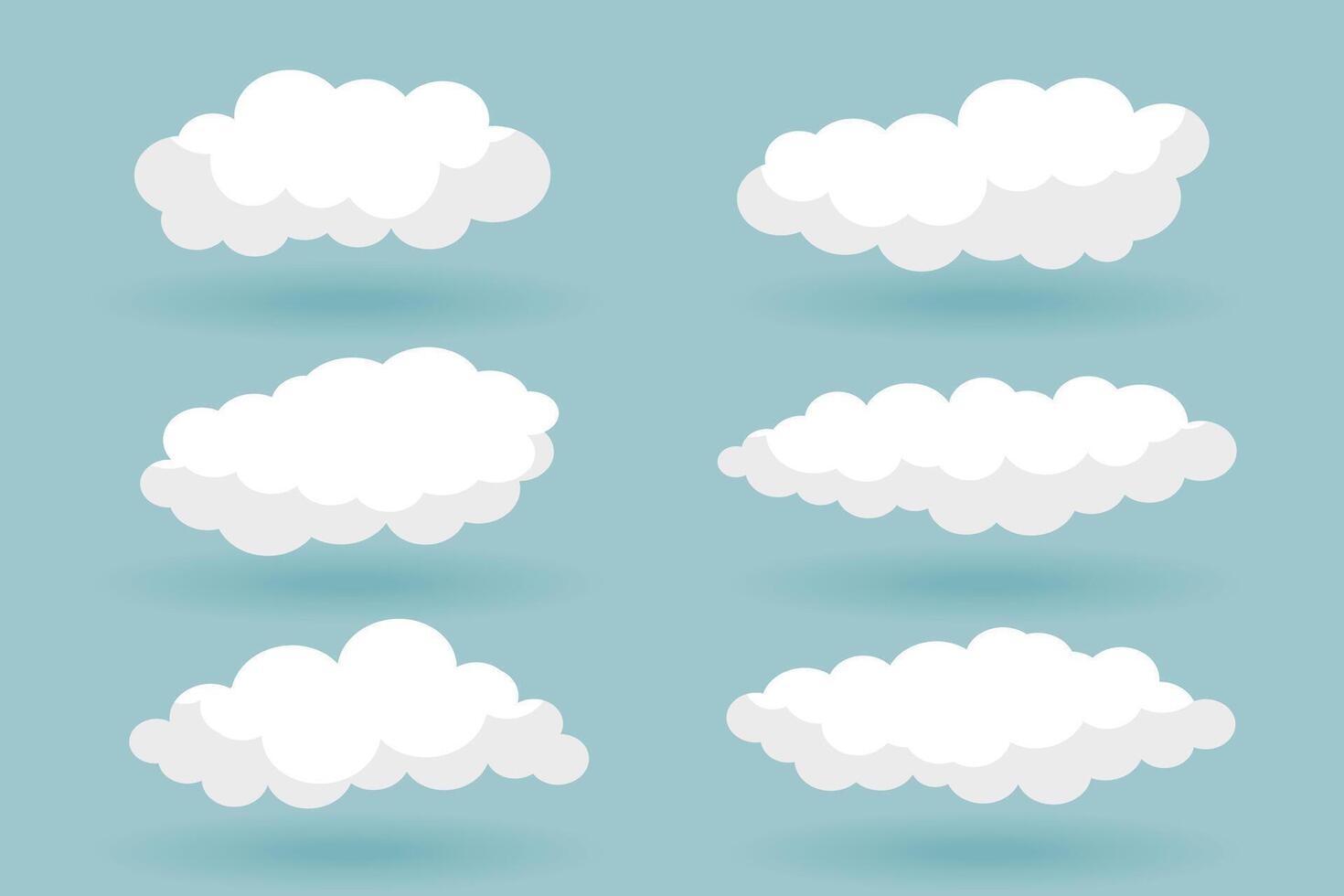 pack of six fluffy clouds icons for sky weather vector