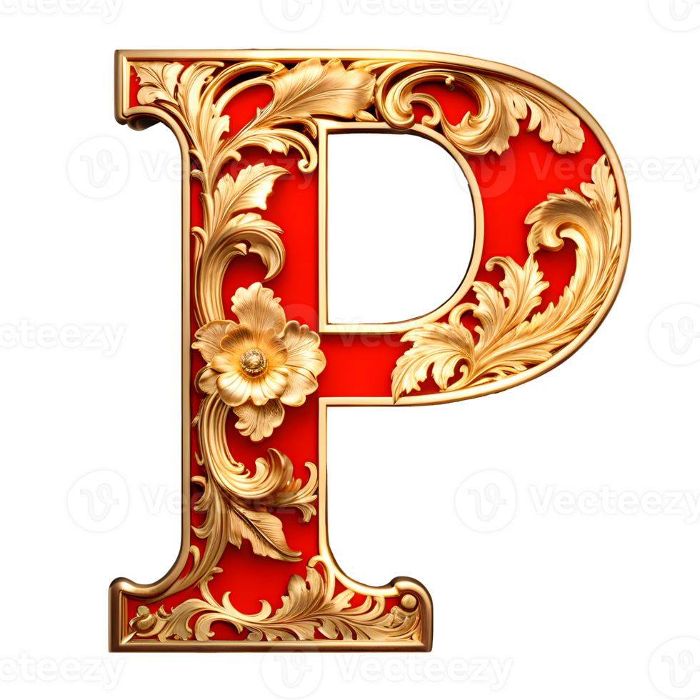 AI generated Red vintage alphabet on transparent background png
