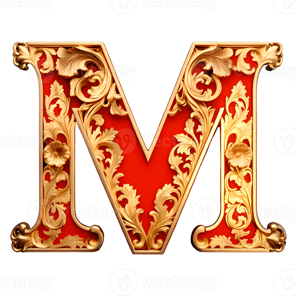 AI generated Red vintage alphabet on transparent background png
