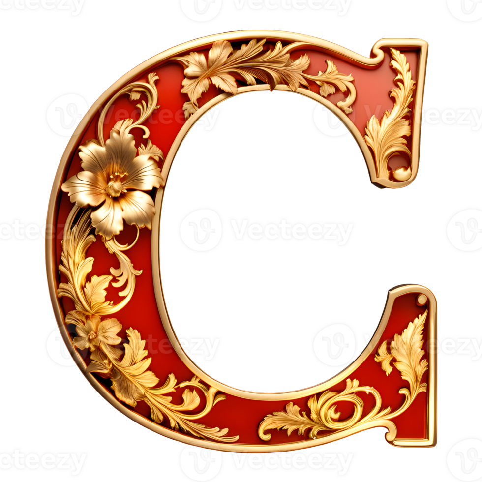 AI generated Red vintage alphabet on transparent background png