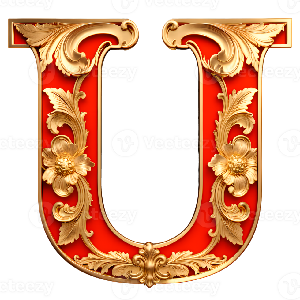 AI generated Red vintage alphabet on transparent background png
