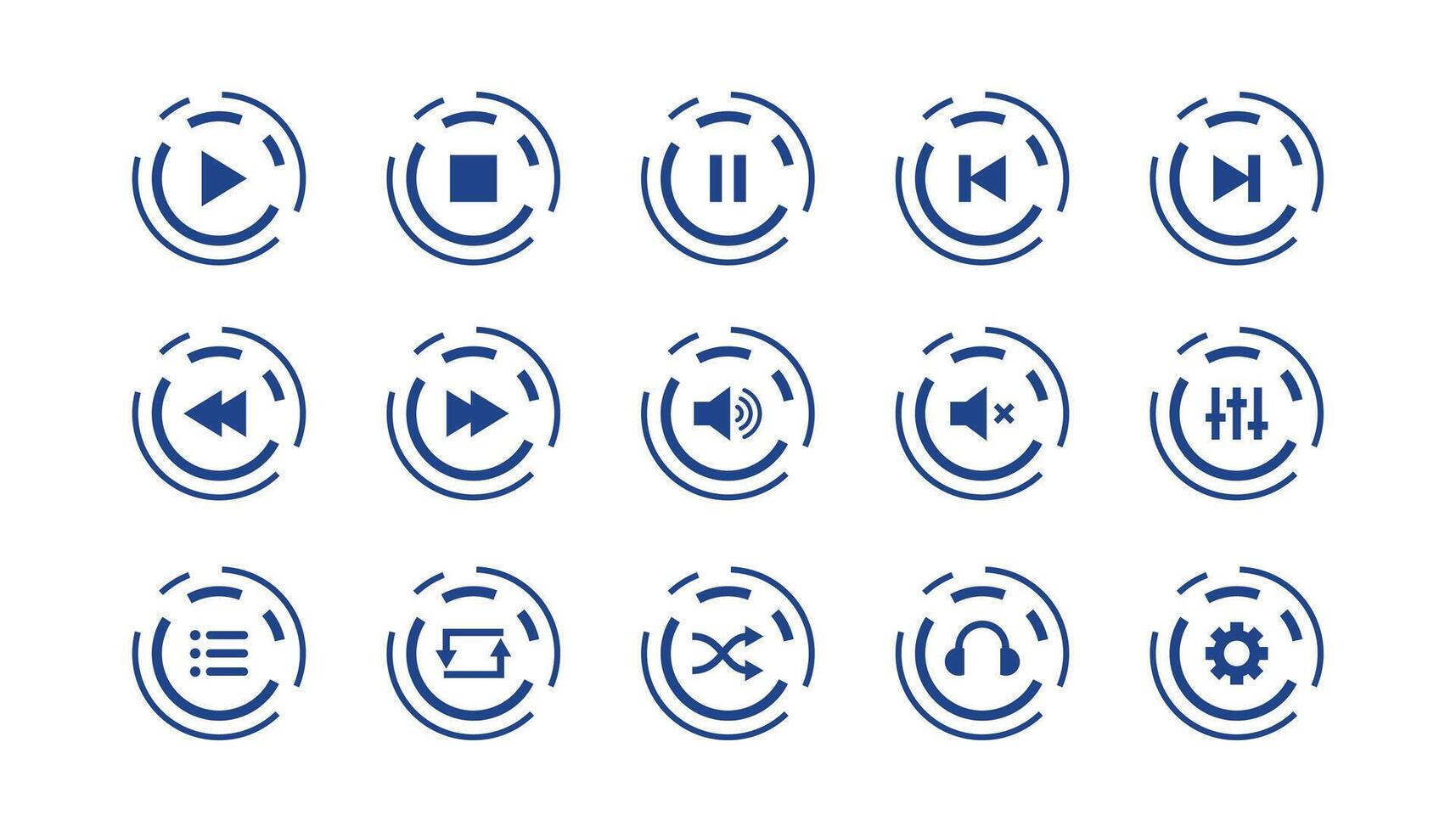 set of blue media player button symbol design vector