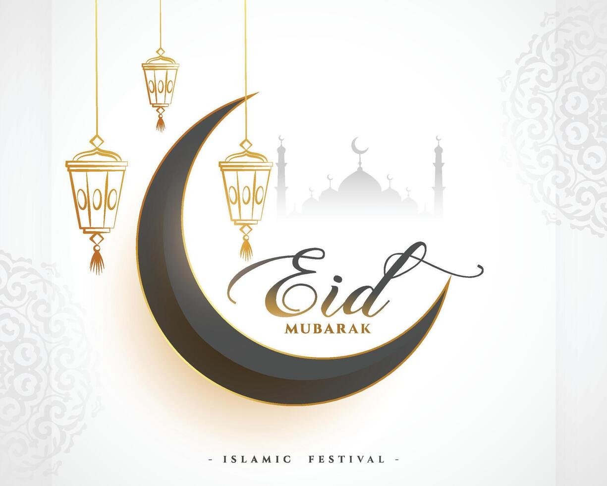 classic eid mubarak festive background with 3d half moon vector