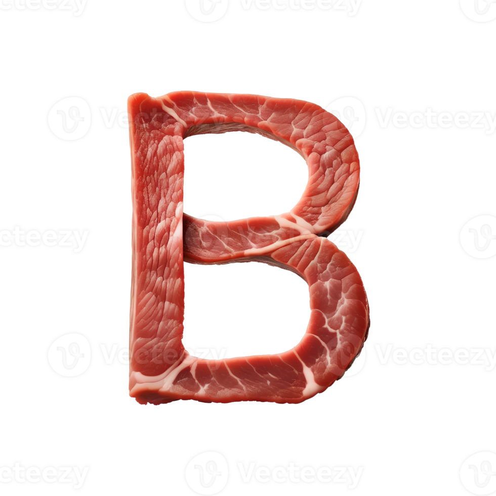 AI generated Raw meat alphabet on transparent background png
