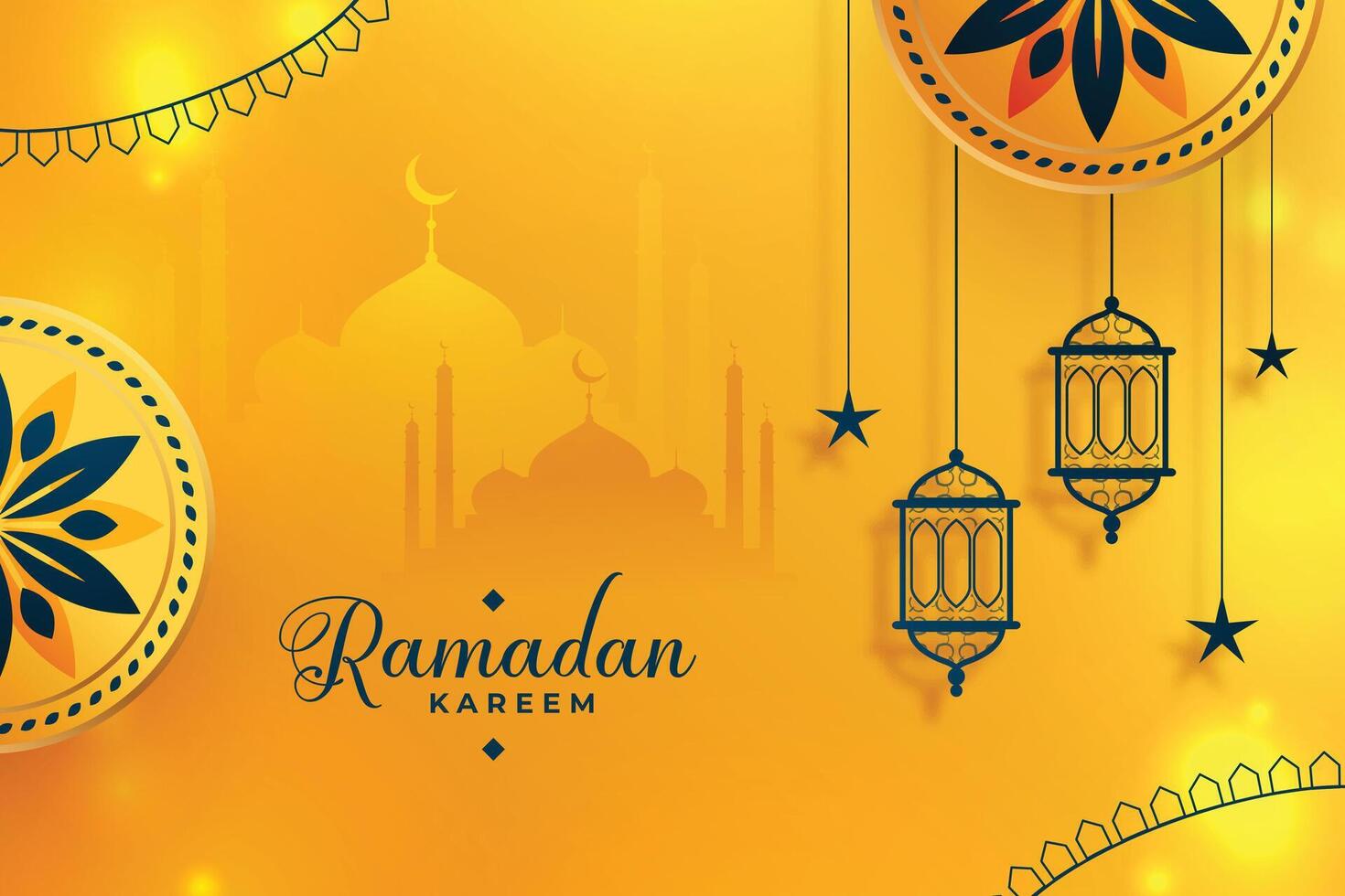 happy ramadan kareem season golden decorative arabesque background vector