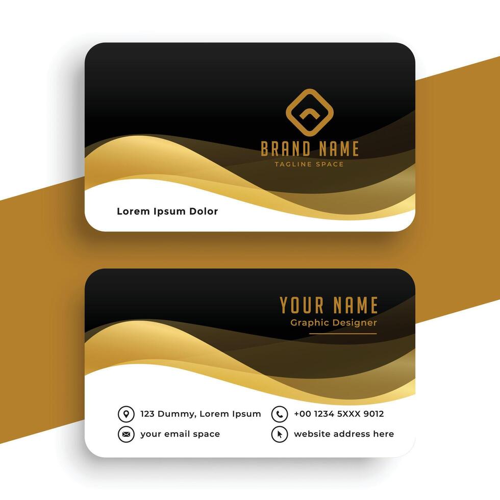 golden wave premium business card template design vector