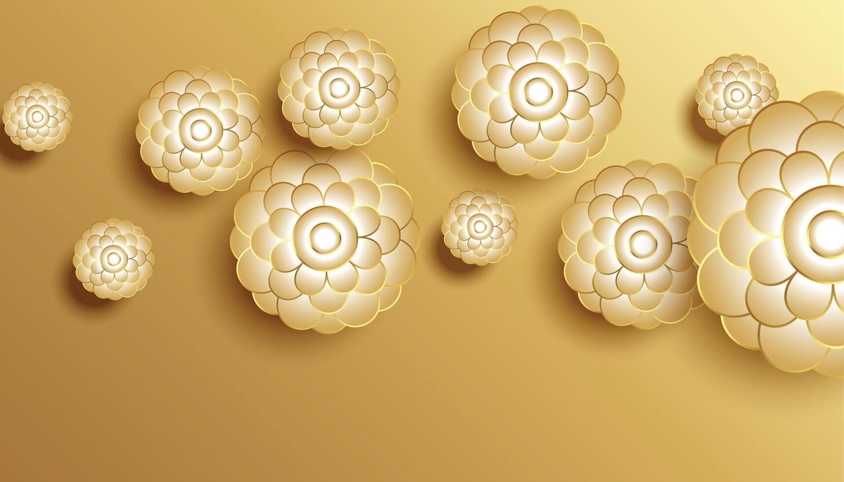 3d style golden flowers decorative background design vector